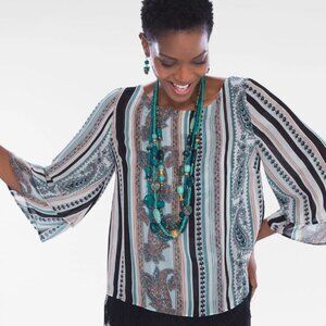 3 XL Chico's Paisley Striped Tiered-Sleeve Top